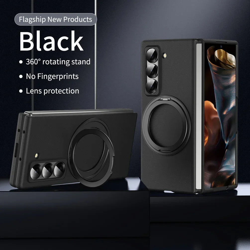 Luxury Rotatable Magnetic Ring Protective Case for Samsung Z Fold 8 Ultra Fold 7 6 5 Cover Built-in Glass Screen Protector Funda