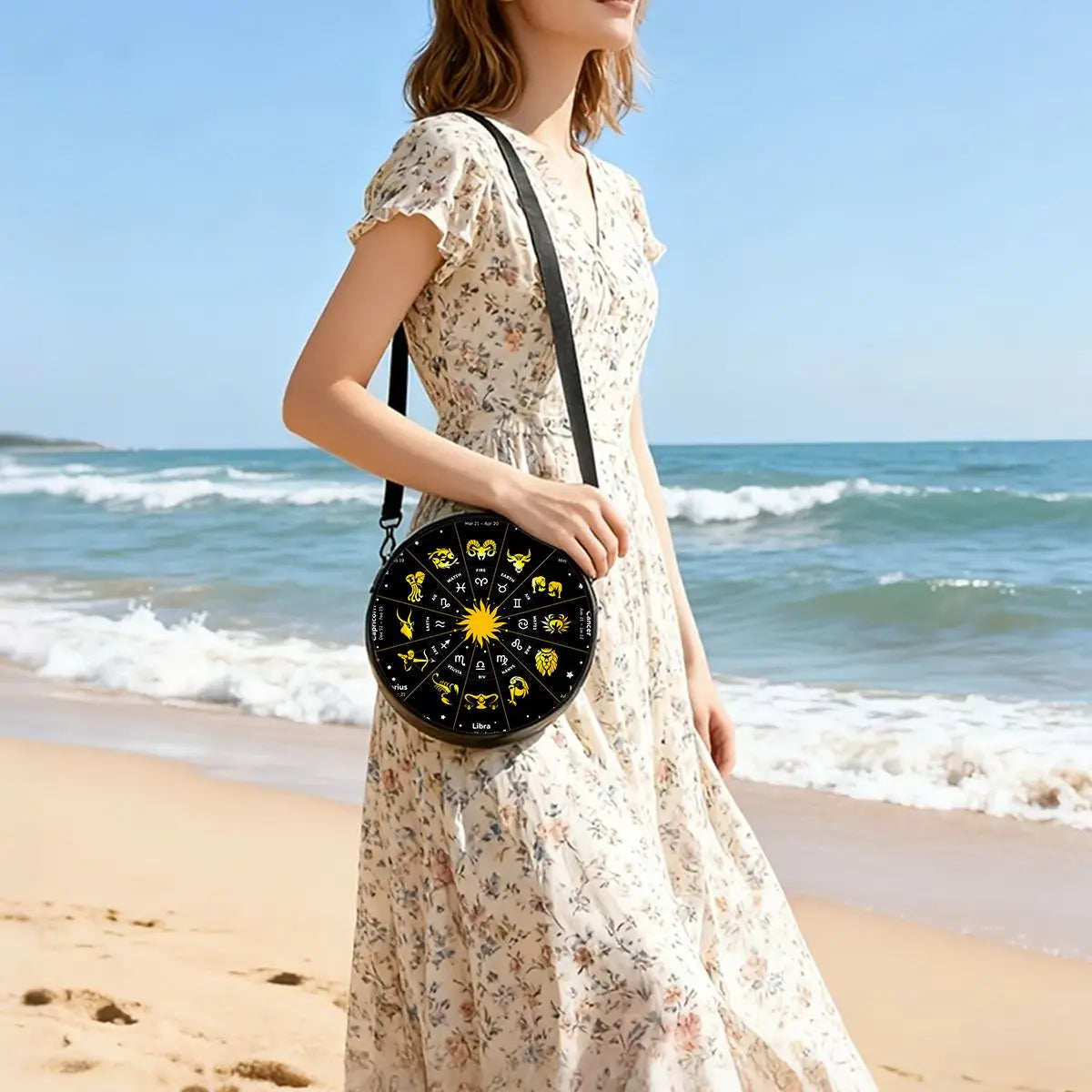 12 Constellations Round Shoulder Bag Casual Messenger Bag Daily Adjustable Strap Crossbody Bag for Woman Best Gifts 2D Flat