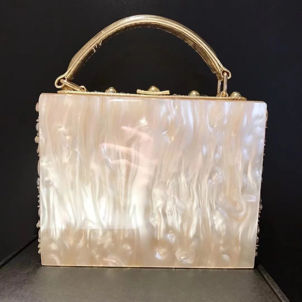 Luxury Designer Shimmer Acrylic Box Glitter Rhinestones Diamond Evening Bag Wedding Party Clutch Purse Shoulder Messenger Bag