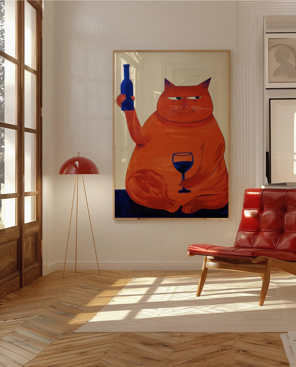Bar Cart Decor, Cat Poster, Wine Print, Retro Kitchen Decor, Mid Century Modern Decor, Trendy Wall Art, Cheers Print, Dining Roo