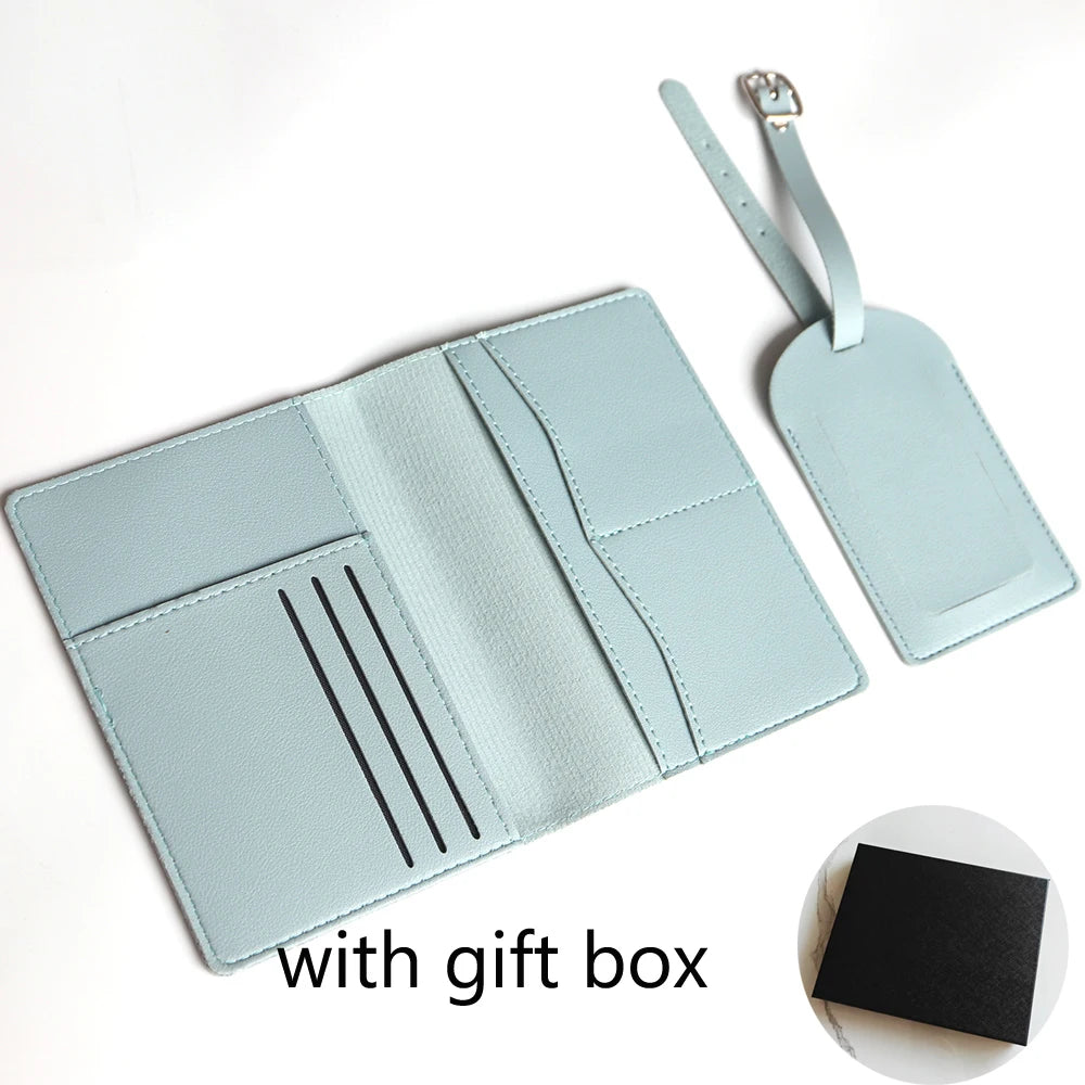 Custom Initials Passport Holder Suitcase Tag Set Luxury  Personalize Name logo Gift Lightweight Travel Accessories Set With Box