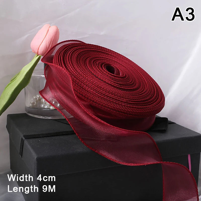 10Yards/Roll Sheer Chiffon Ribbon Organza Satin Ribbons For Gift Wrapping Decoration Wedding Bouquets Wreath Sewing Supplies
