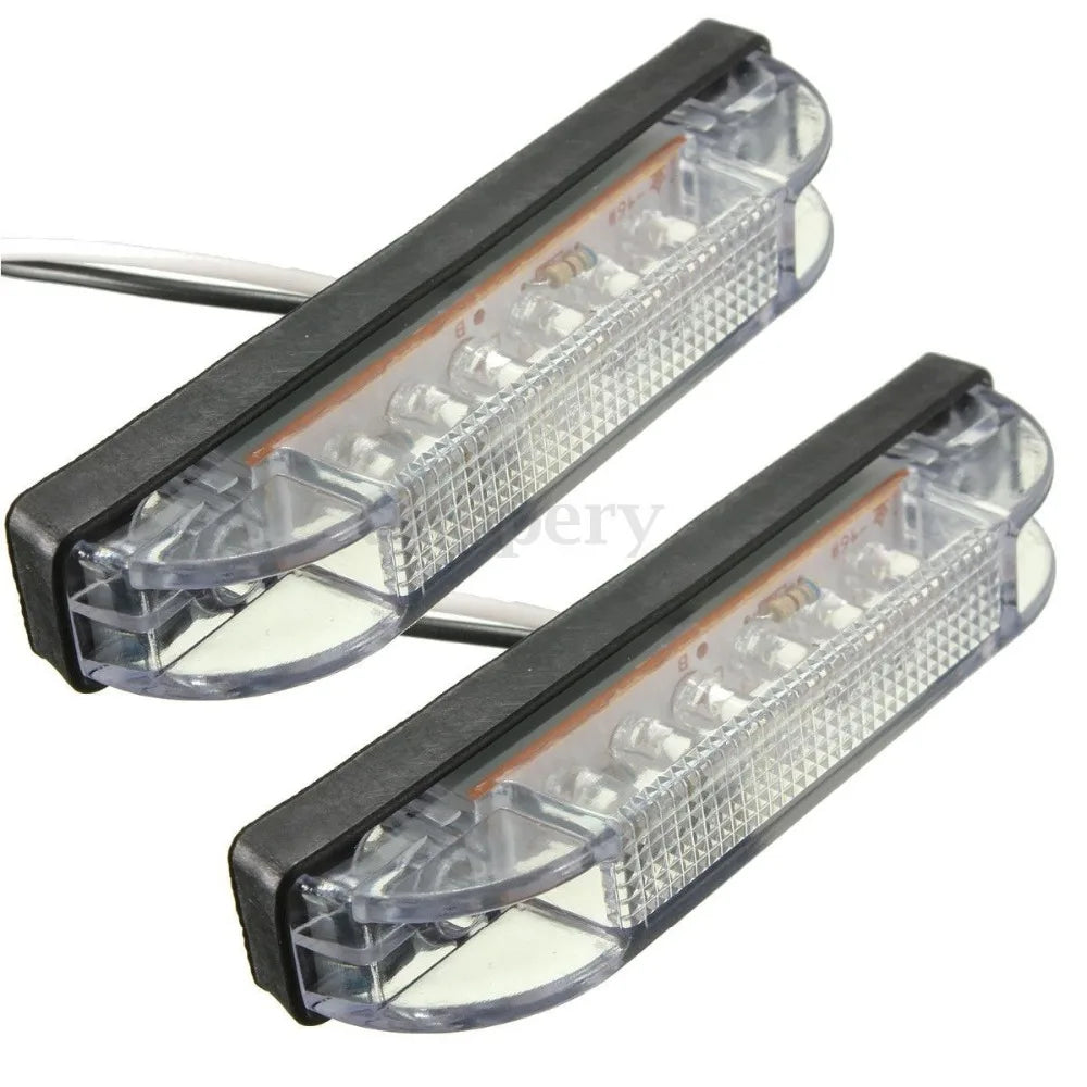 Amber White 6 LED Strip Truck Trailer Clearance Side Marker Light Indicator Lamp 12V 24V