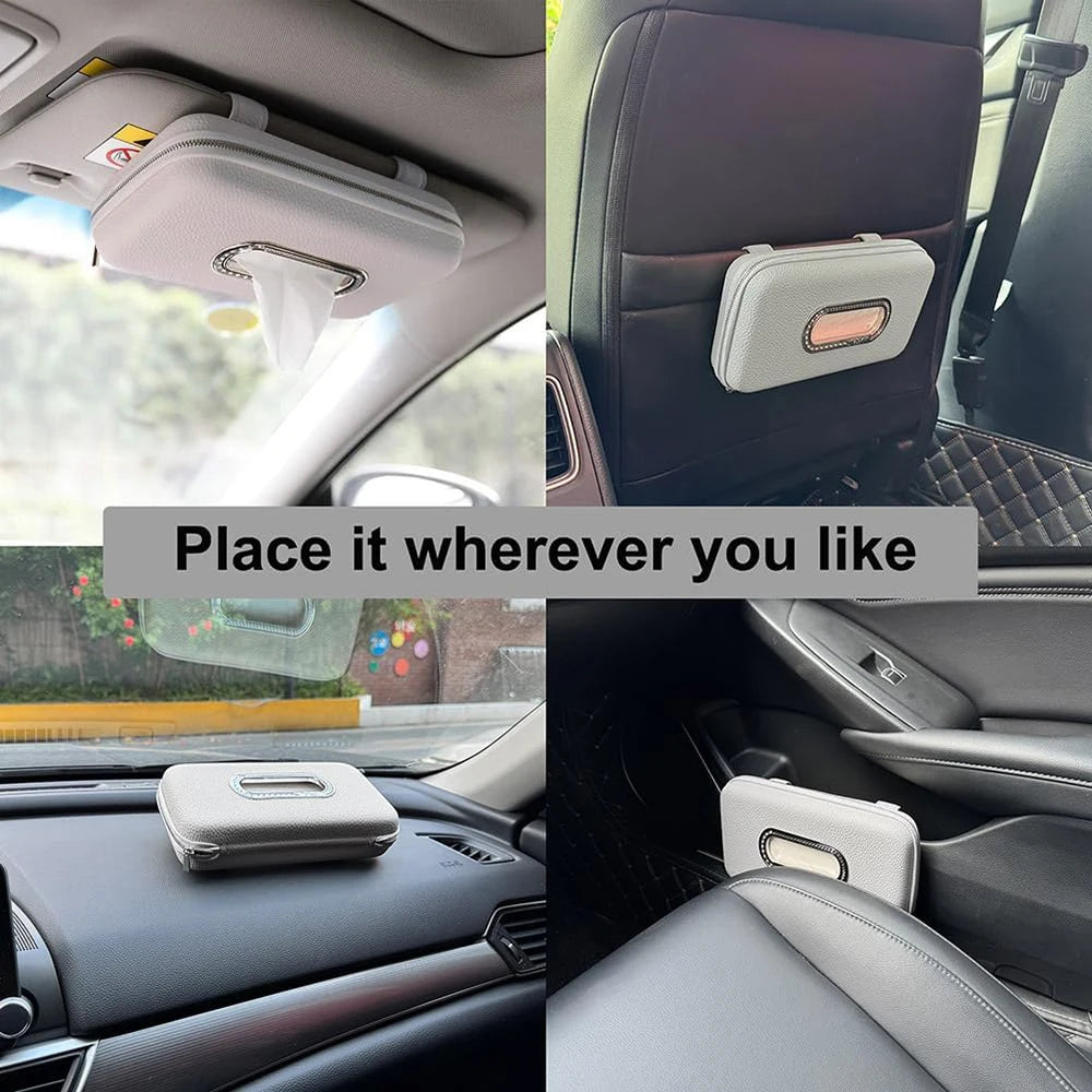 Car Tissue Holder, Sun Visor Napkin Holder, Car Visor Tissue Holder, Luxury PU Leather Backseat Tissue Case Holder