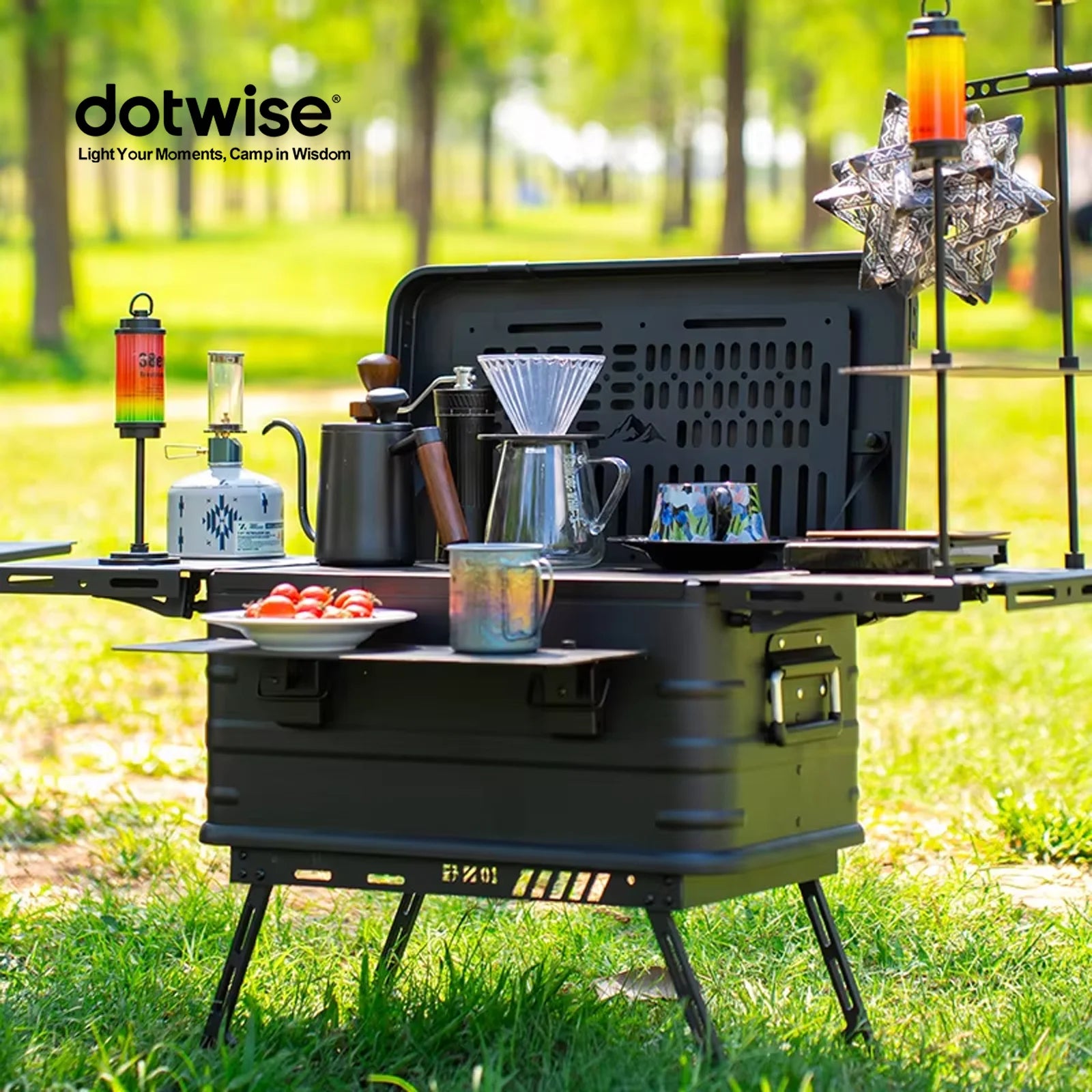 DOTWISE 50L Camping Storage Box Set Aluminum Alloy Camping Coffee Box Trunk Expandable IGT Box Modular Combo