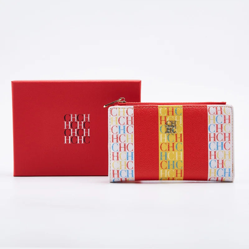 CH Wallet Monogram Print Long Zipper Purse With Box Card Holder Fashion Clutch For Women Daily Use Travel Shopping Casual