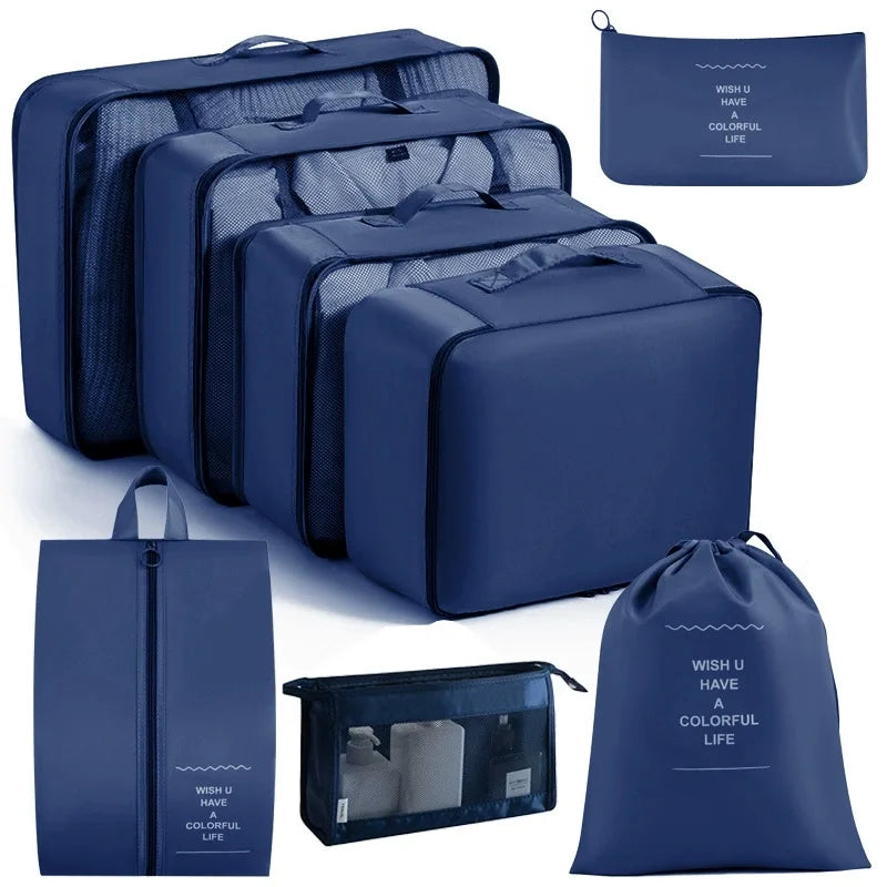 Travel Organizer Set 7/8/9/ Pcs Packing Cubes Suitcase Storage Bags Portable Luggage Tidy Pouch for Clothes & Shoes Folding