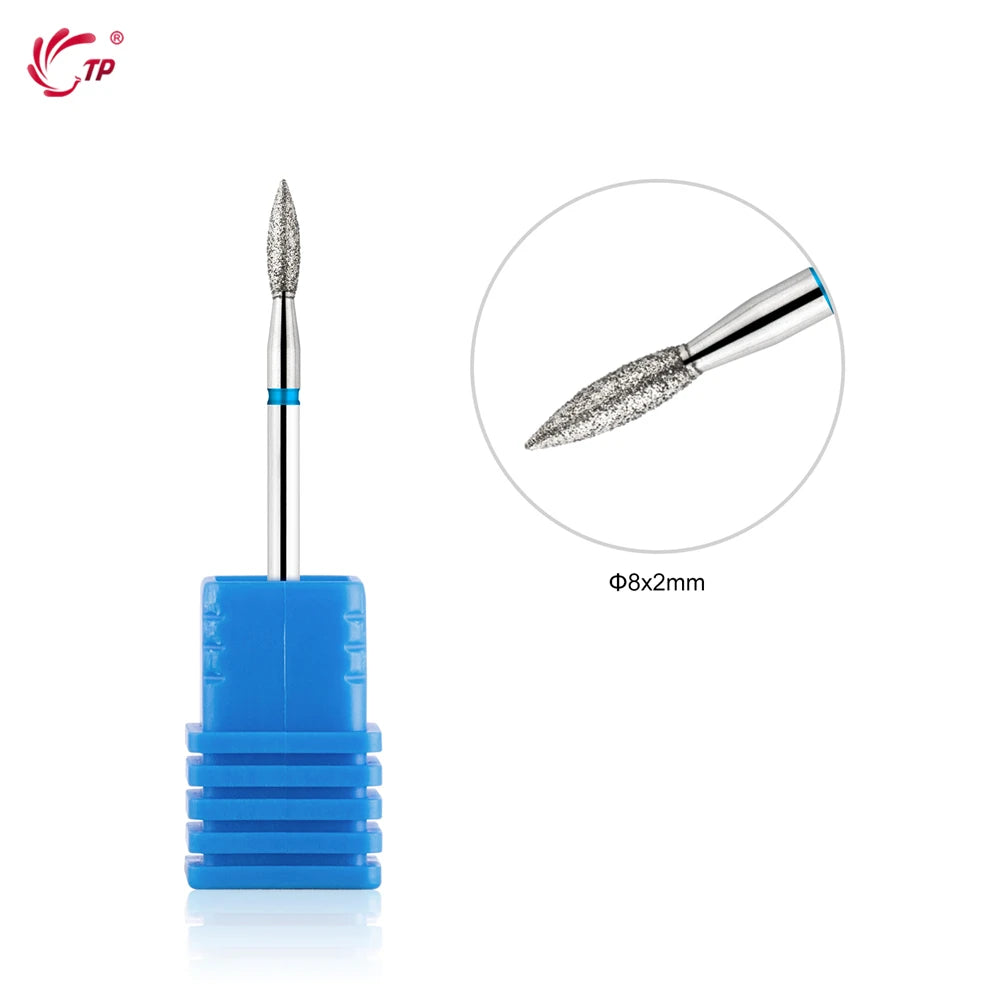 TP Flame Milling Cutter Cuticle Clean Diamond Nail Drill Bit Electric Rotary Manicure Pedicure Drill Bit Burr Polisher Nail Tool