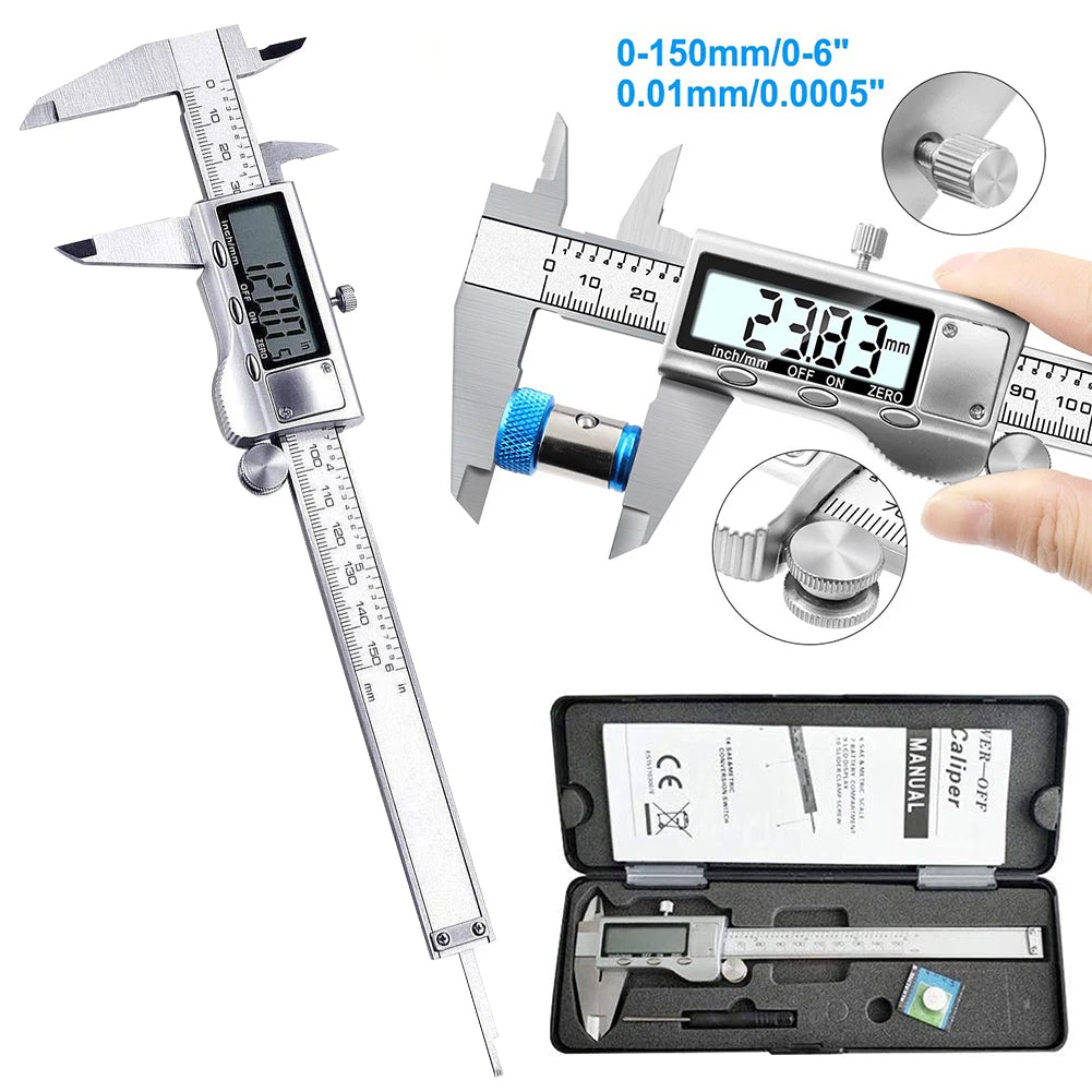 150mm/6Inch Digital Caliper Measuring Tool Digital Micrometer with Large LCD Screen Pachymeter for DIY/Household