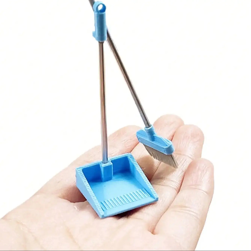 1set 1/12 Scale Miniature Doll House Cleaning Tools: Tiny Broom And Dustpan Model, Sanitation Decoration Accessories For Bathroo
