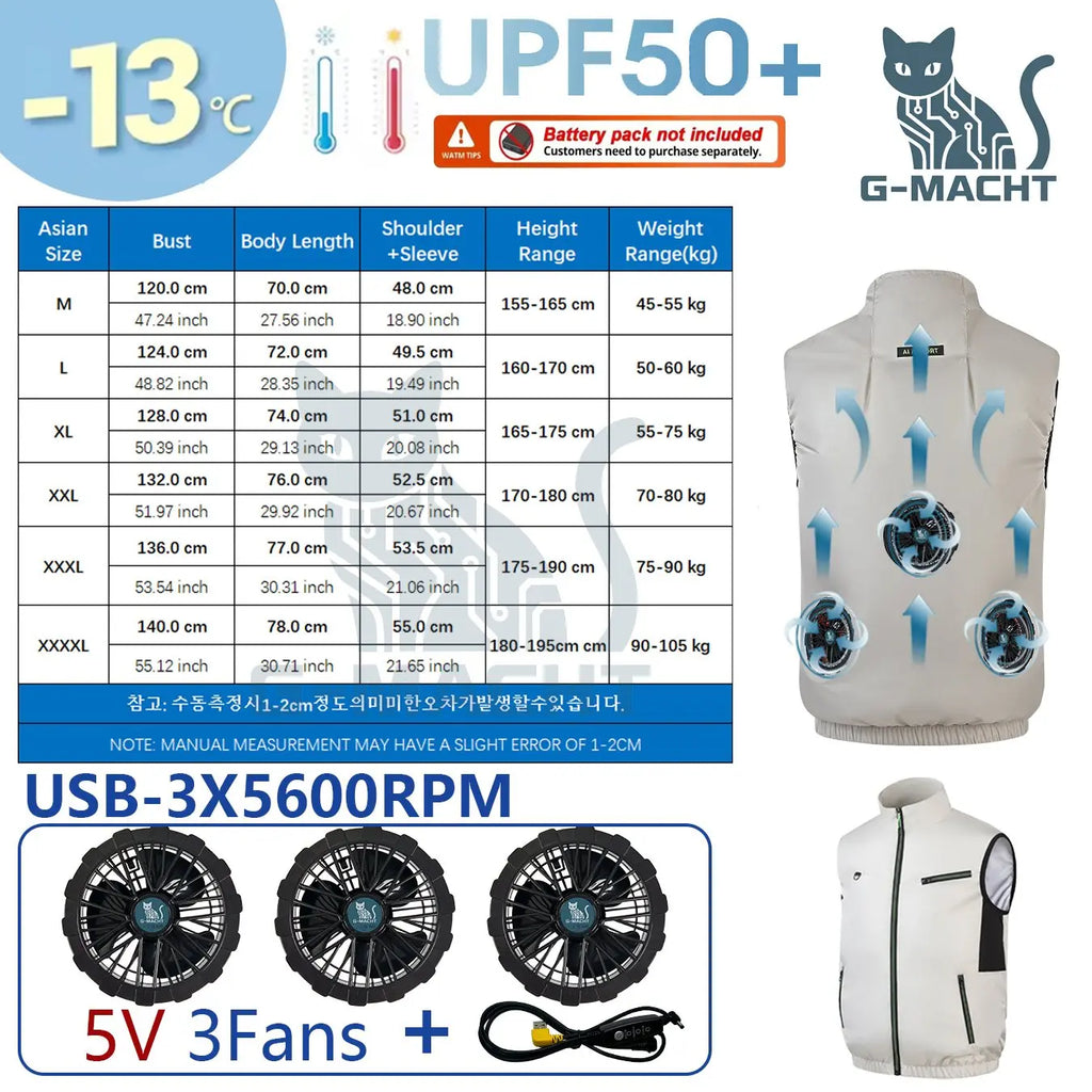 G-MACHT Summer Breathable Wearable Cooling 2-3-4Fans Vest Ice Cooling Air Conditioner Clothes For Outdoor Fishing Heat Resistant