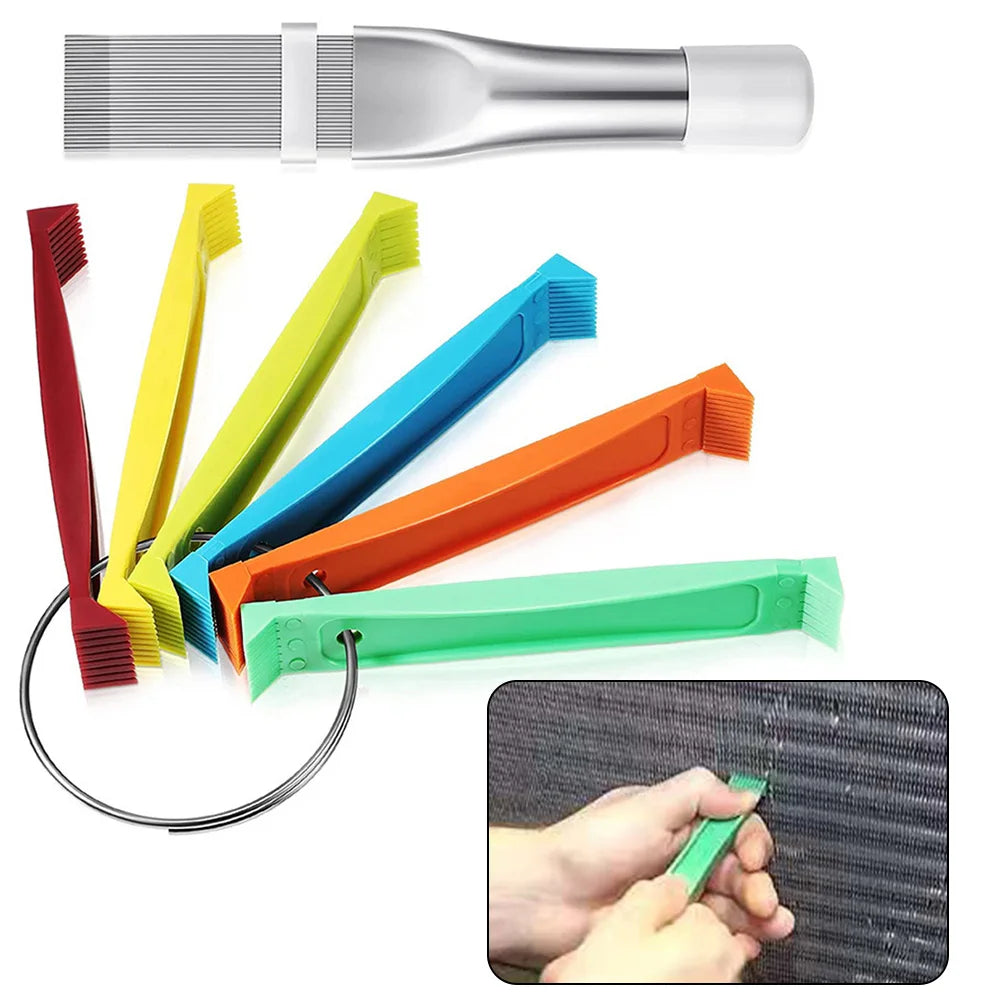 Air Conditioner Fin Comb FCR6 Tool Kit AC Evaporator Condenser Radiator Straightener Repair & Clean Brush