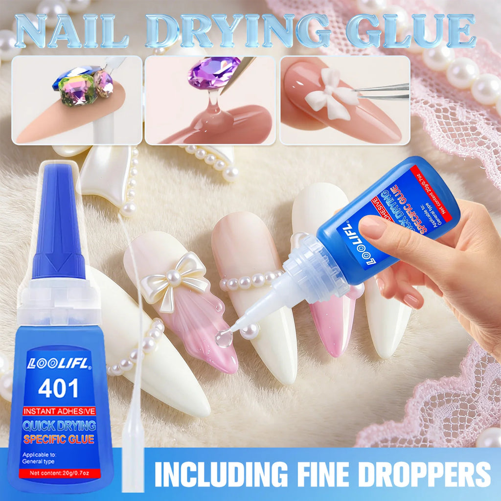 5PCS 401 Instant Nail Glue 20g - Quick Drying Super Adhesive for False Nails & Nail Tips