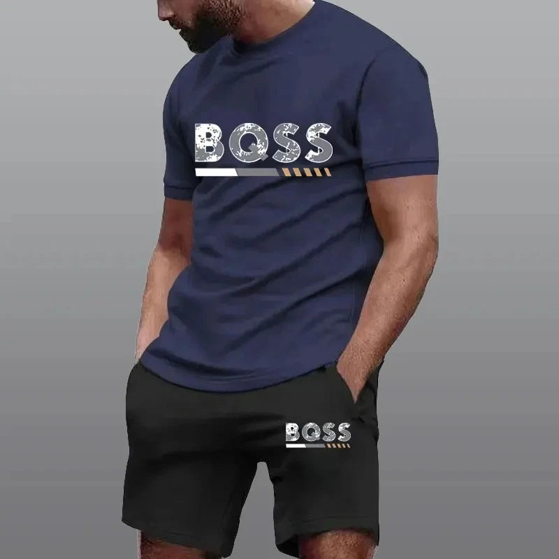 Summer Sportswear Men's Suit Fashion Two-Piece Sports Fitness Running Casual Quick Drying Short Sleeved Shorts Set Men clothing