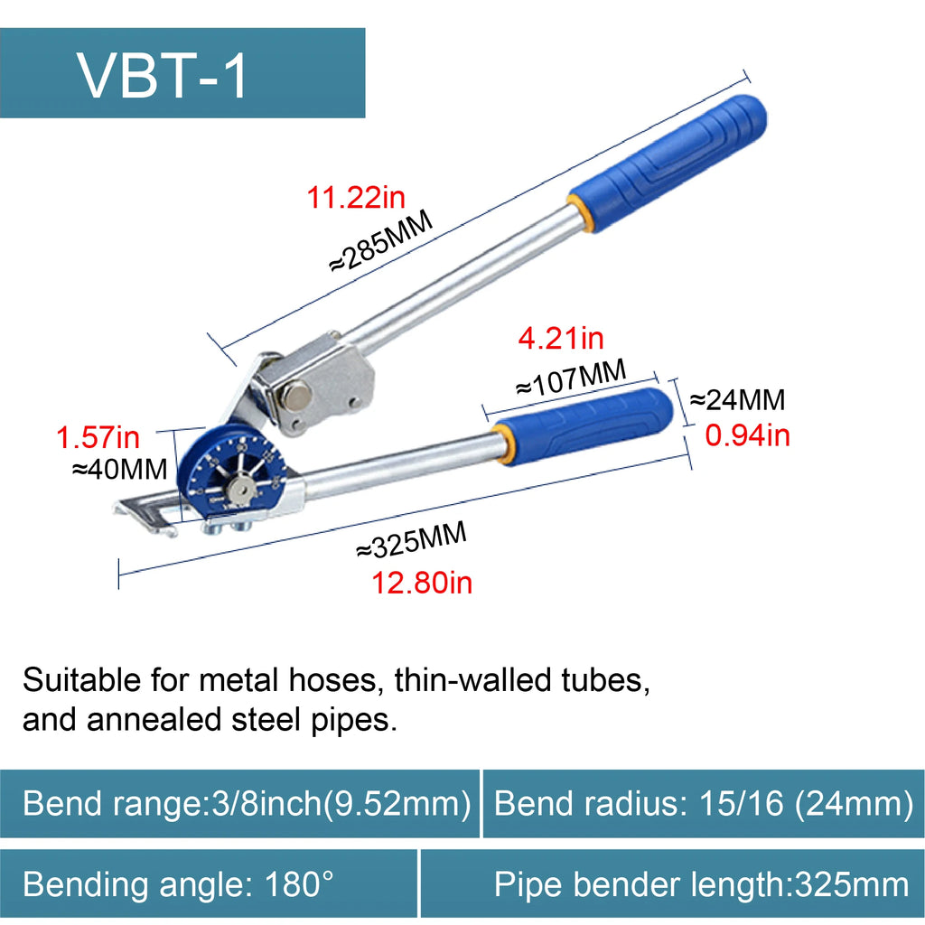Manual Tube Bender Set for 1/2 5/8 3/4 Inch Tube Bender 9.25 to 22.22mm Copper Aluminum Thin Wall Steel 180 Degree Bends