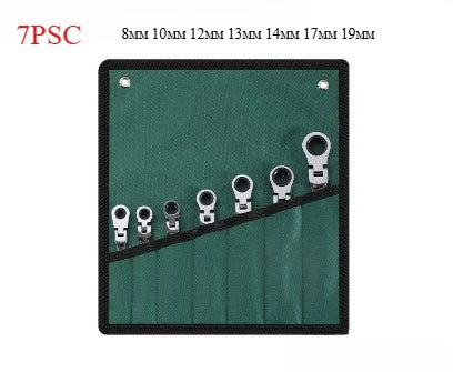 Ratchet Combination Wrench Set 6-32mm Gear Ring Ratcheting Combination Wrench Kit Metric Flexible Head with Canvas Bag Tools Set