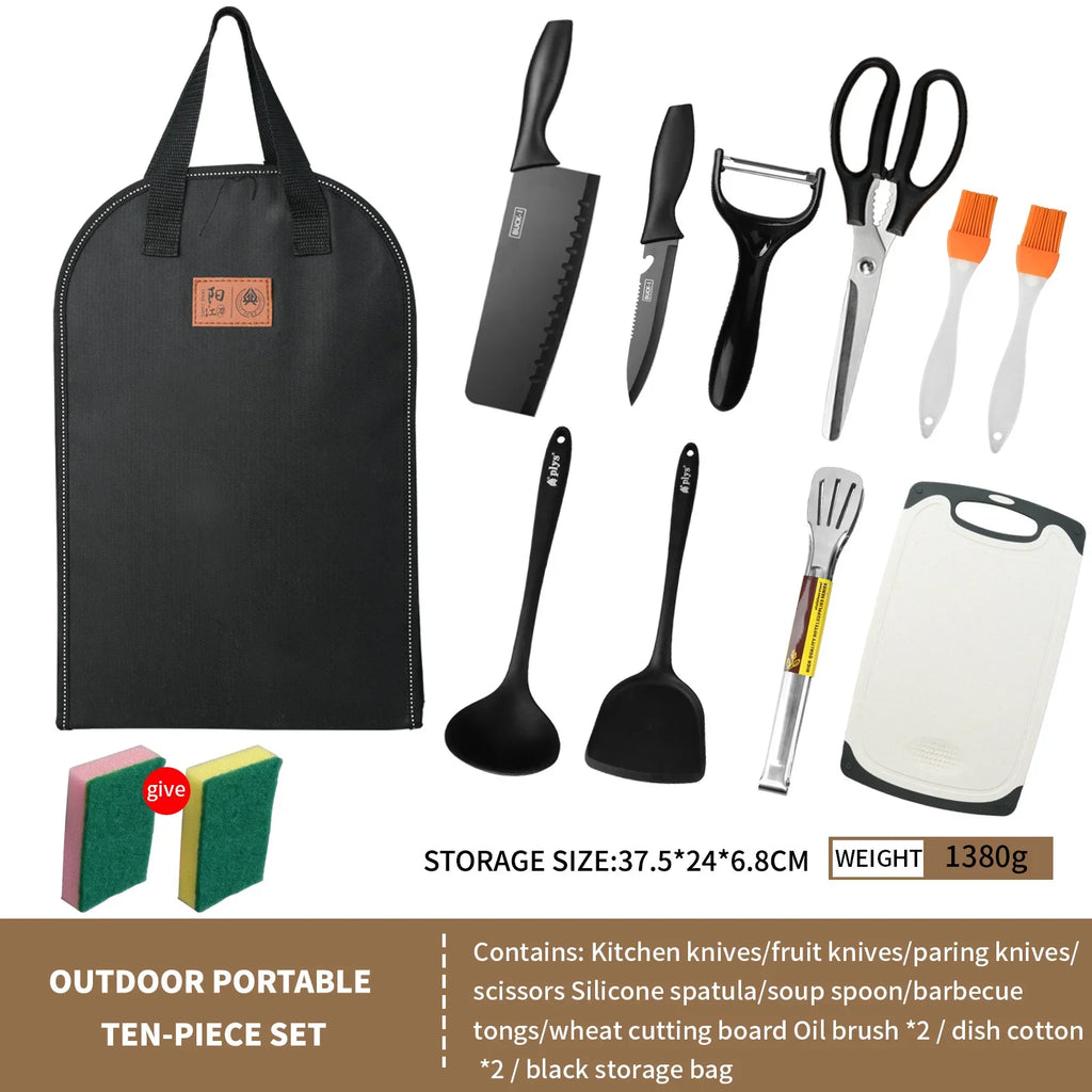 Professional barbecue Set Portable Travel Utensils Set of 10 Pieces Outdoor Kitchen Kitchenware for Backpack BBQ Camping Picnic