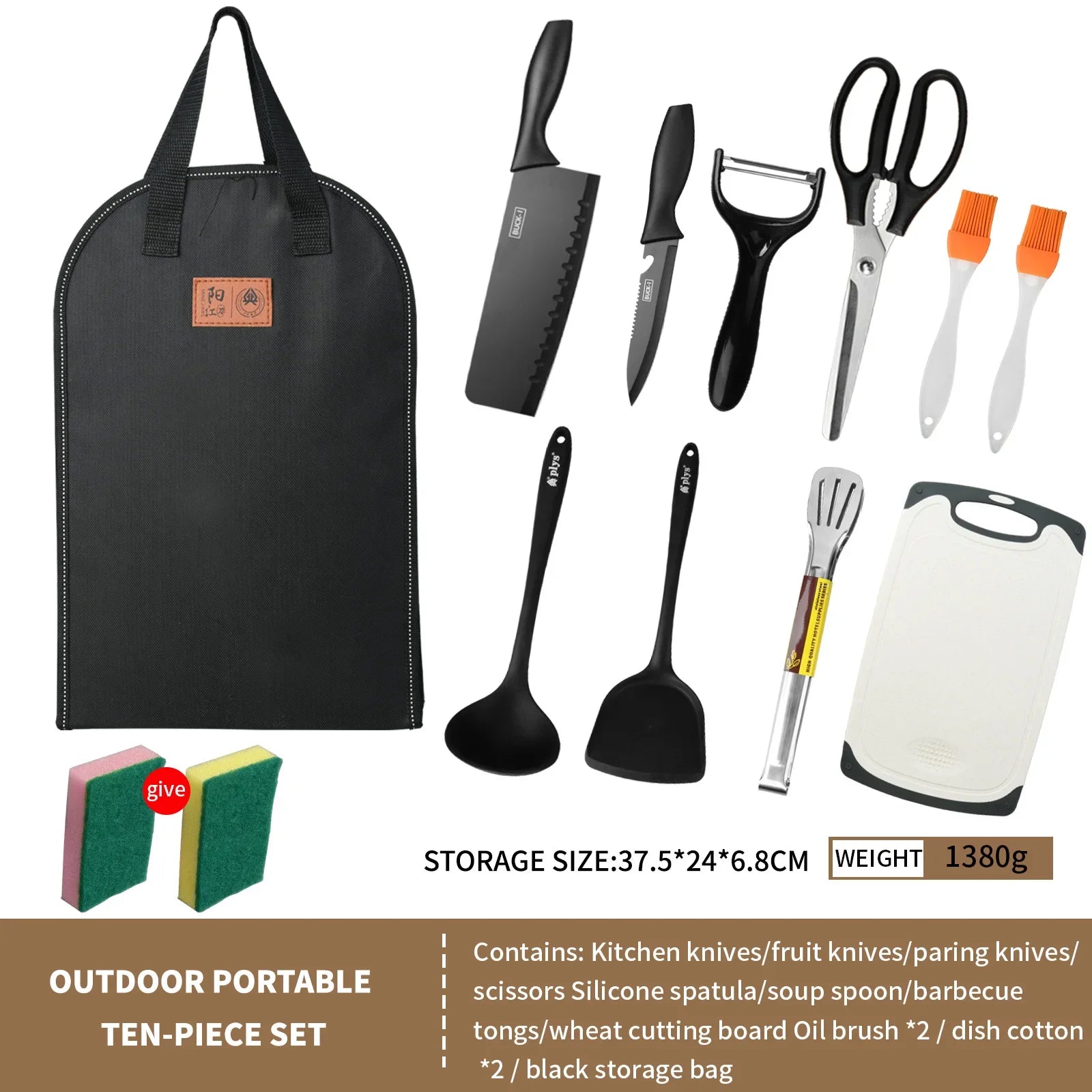 Professional barbecue Set Portable Travel Utensils Set of 10 Pieces Outdoor Kitchen Kitchenware for Backpack BBQ Camping Picnic