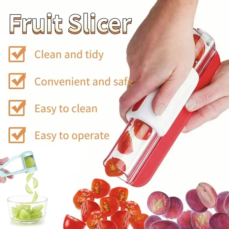 Tomato Grape Cherry Slicer Fruit Vegetable Salad Manual Slicer, Fruit and Vegetable Tool Kitchen Gadget, Progressive Zip Slicer