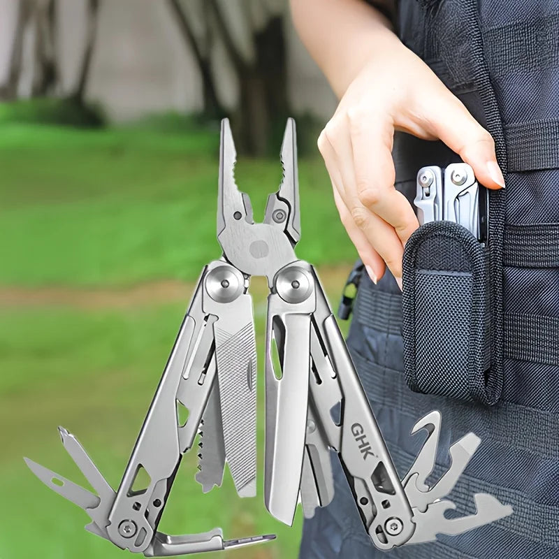 Multitool Stainless Steel Multi-Tool Pliers 22-in-1 with Safety Locking, Pocket Knife, Bottle Opener, EDC Equipment With Pocket Clip for Survival, Camping, Hunting and Hiking.