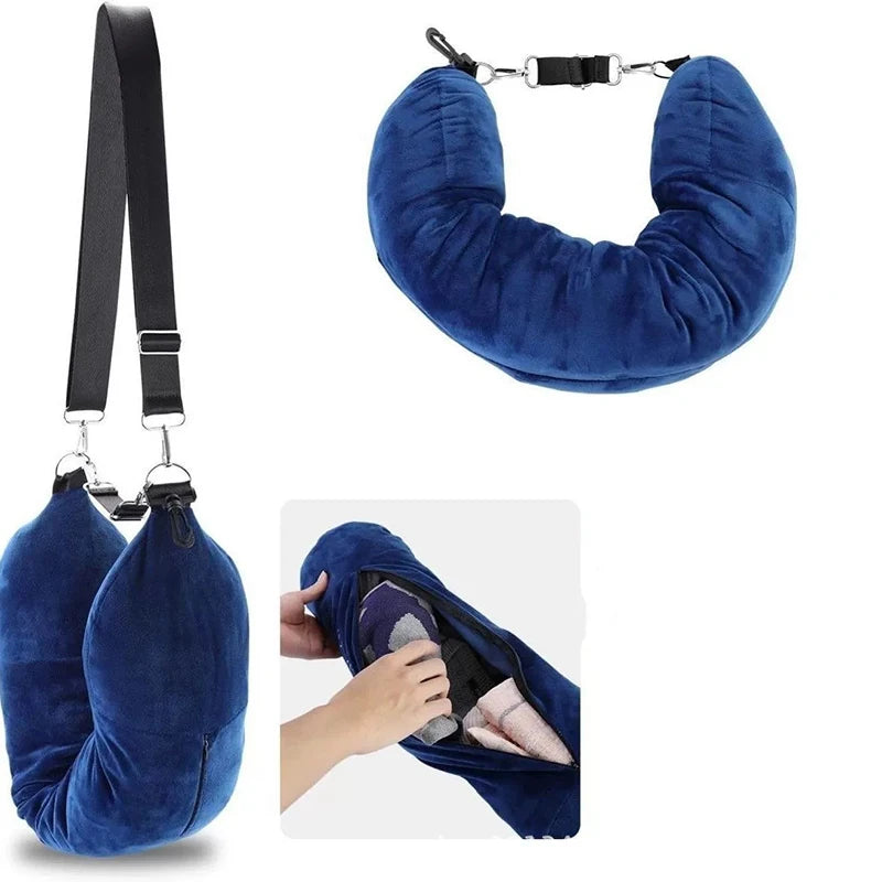 Portable Fillable Neck Pillow Space-saving Neck Travel Cushion Travel Pillow Neck Support Flight Travel Accessories