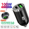 100W Mini Car Charger Fast QC3.0 PD30W USB Type C 2 Port For iPhone 16 17 Pro MAX Samsung Fast Charging Car Charger Adapter