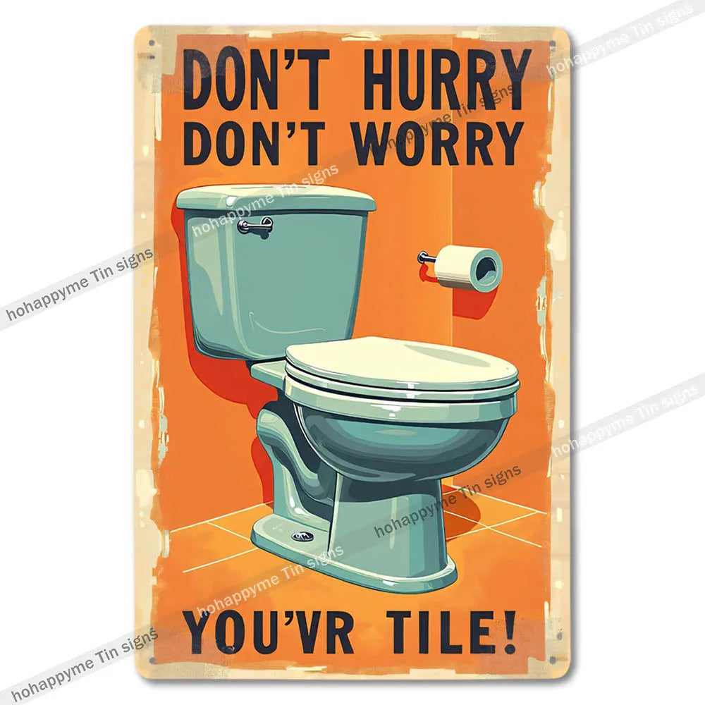 Retro Metal Tin Bathroom Signs Wall Decor for Home Restroom Vintage Toilet Humor Art Unique Gift Ideas