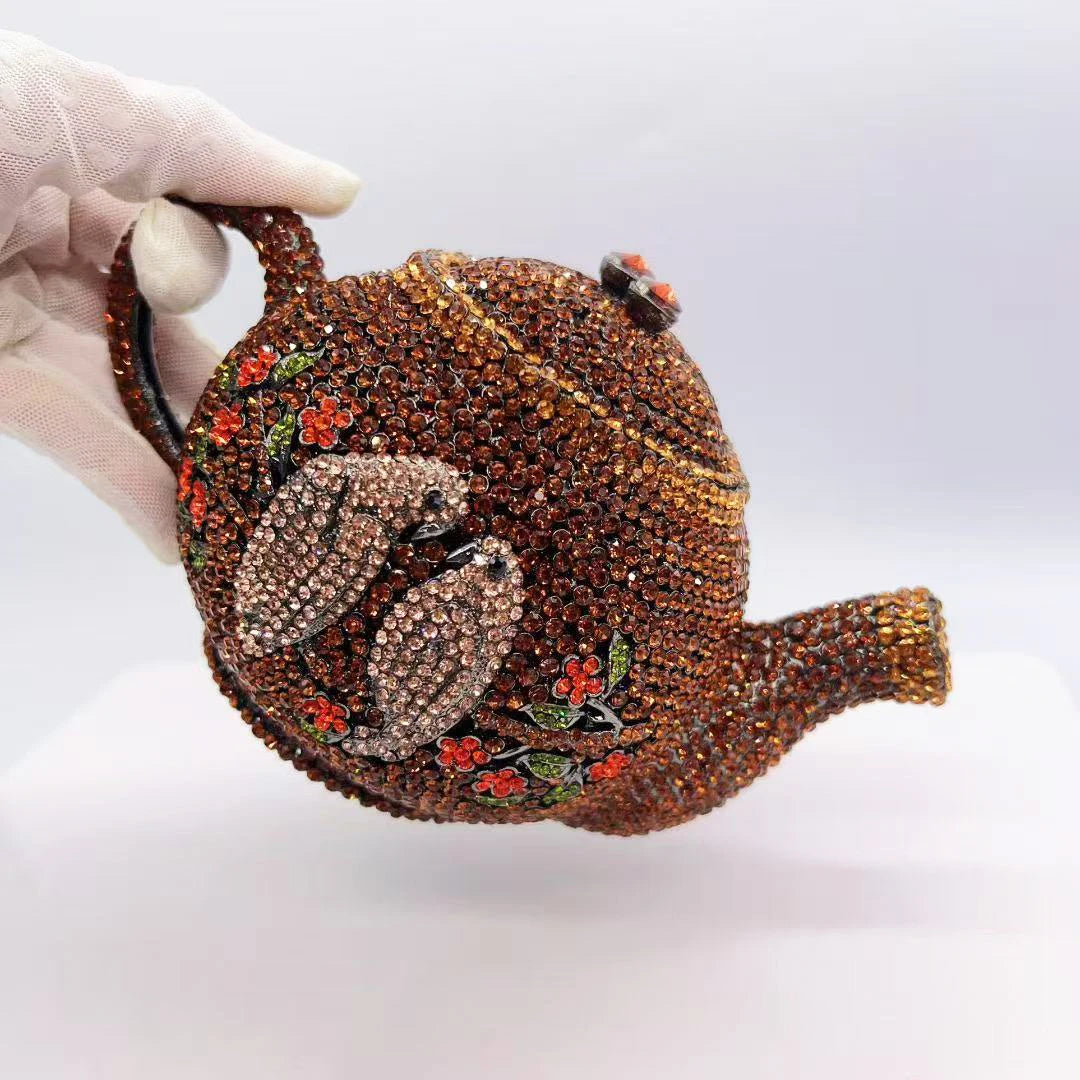 Teapot Women Rhinestone Evening Bag Classical Party Crystal Clutches Christmas Gift Bags Luxury Handbag Wedding Bridal Purse