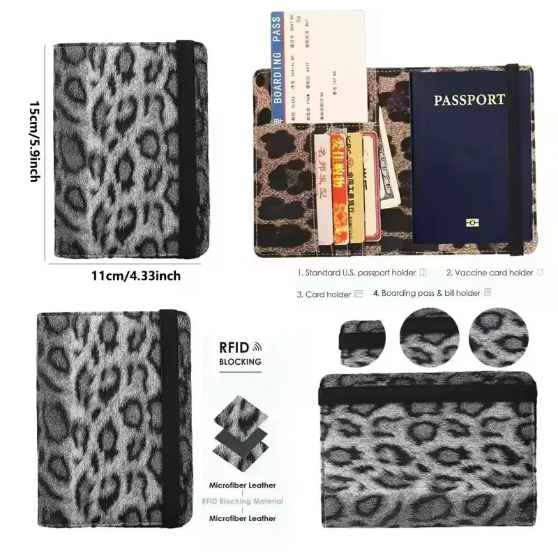 Passport Cover With Bandage Waterproof Passport Clip Built-in RFID Shielding Leopard Print Passport holder Travel Accessories