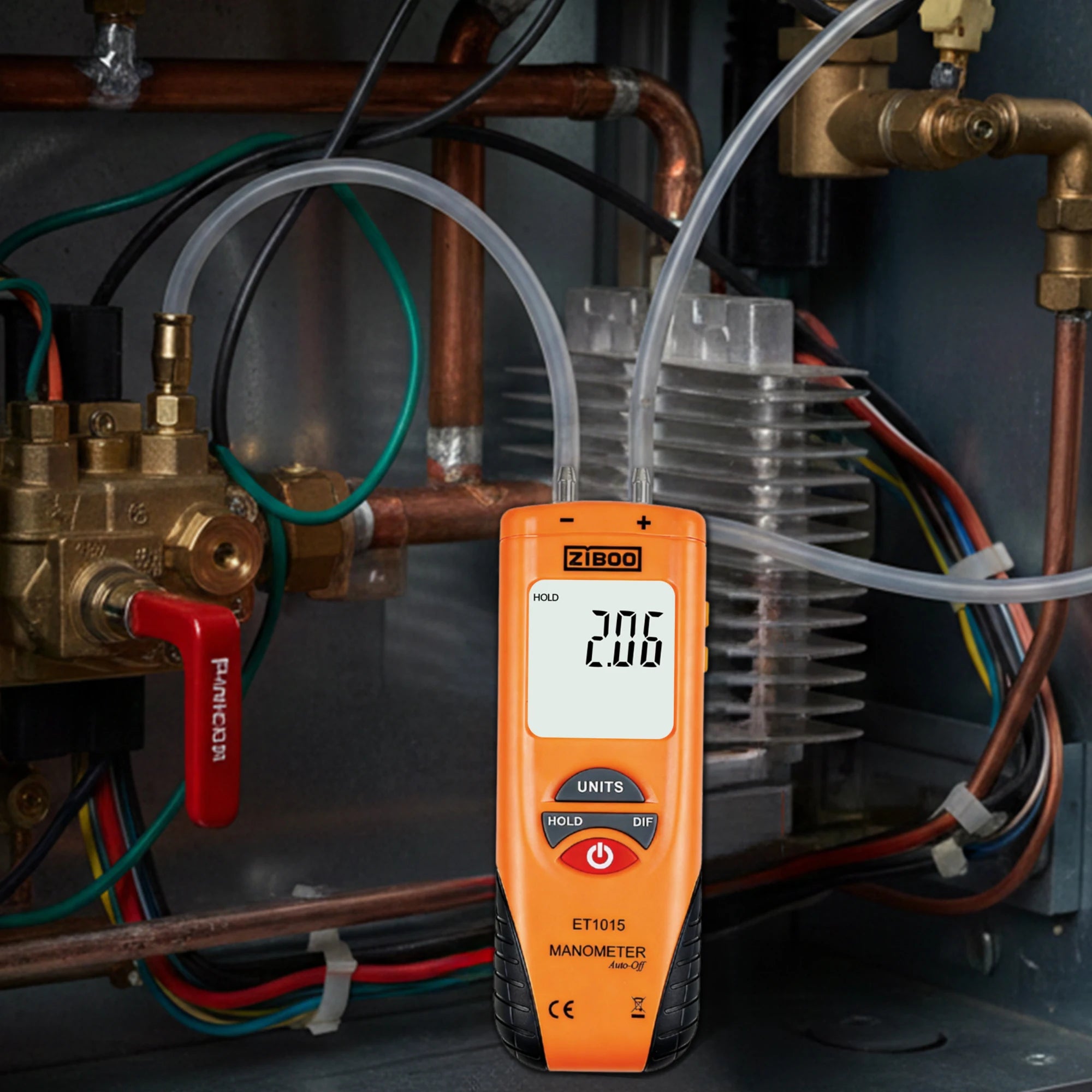 ZIBOO ET1015 Digital Manometer, Dual Port Differential Pressure Gauge, ±100 PSI Air and Gas Pressure Tester.
