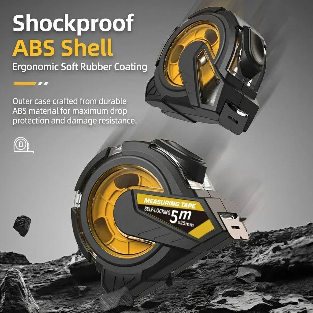 Professional Self-Locking Tape Measure  5m / 10m, High Precision Measuring Tape Black Gold Blade Shockproof ABS Case