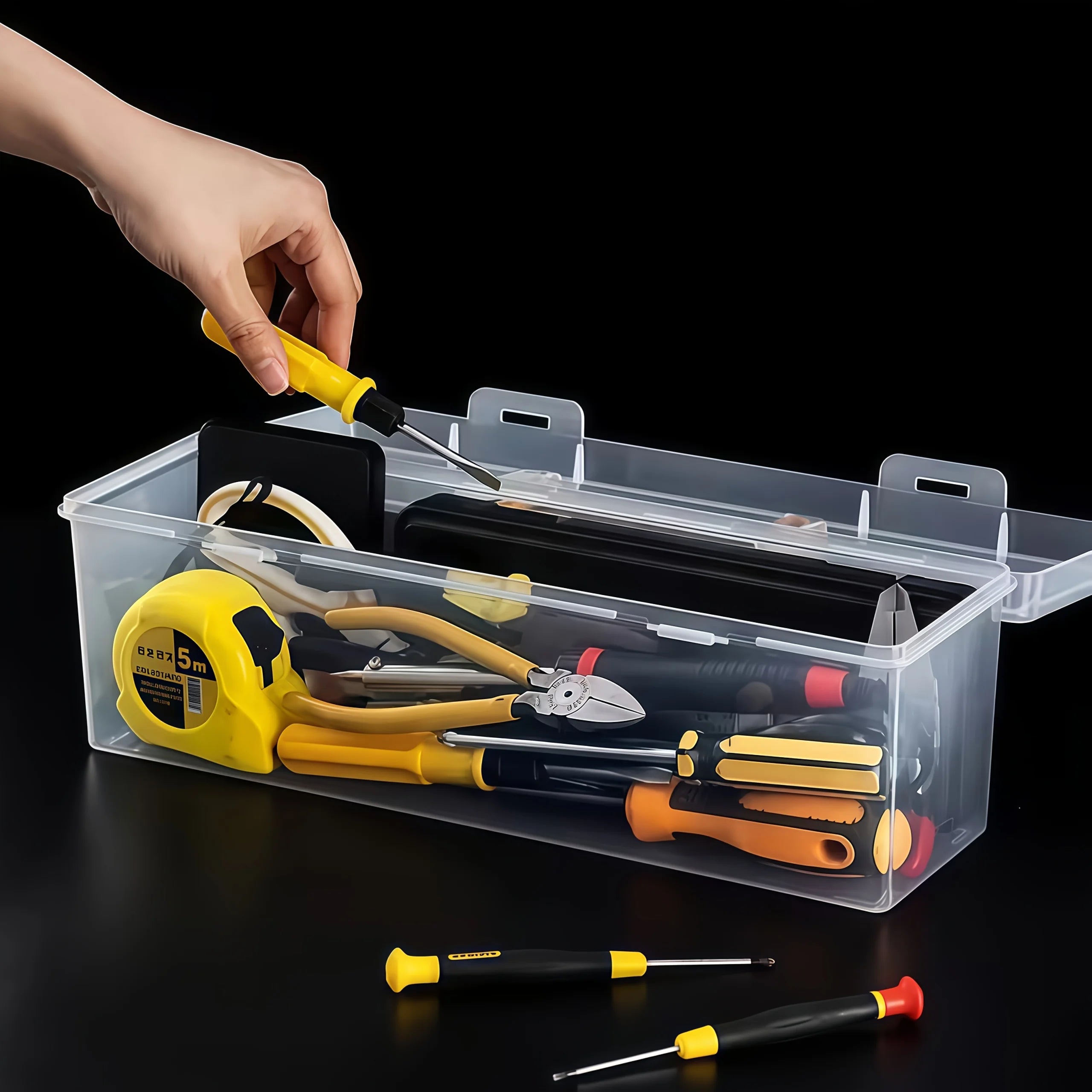 Professional 7-Piece Tool Organizer Set,Transparent Parts Storage with Dividers-Portable Case for Screws,Wrenches & DIY Hardware