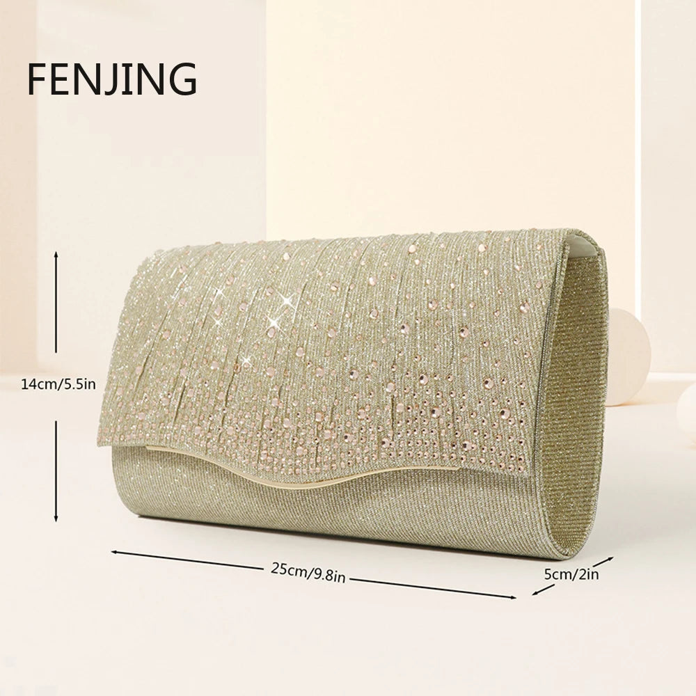 Diamonds Evening Clutch Bag Female Crystal Envelope Bags Wedding Purse Party Banquet Purses Gold Silver Day Sequin Shoulder Bags