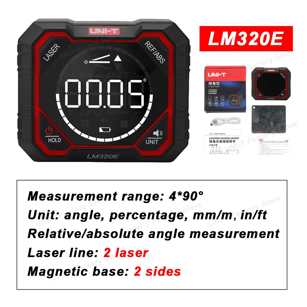 UNI-T LM320F/E/D Digital Inclinometer Laser Angle Meter High Precision 4x90° Relative & Absolute  Measure Magnetic Inclinometer