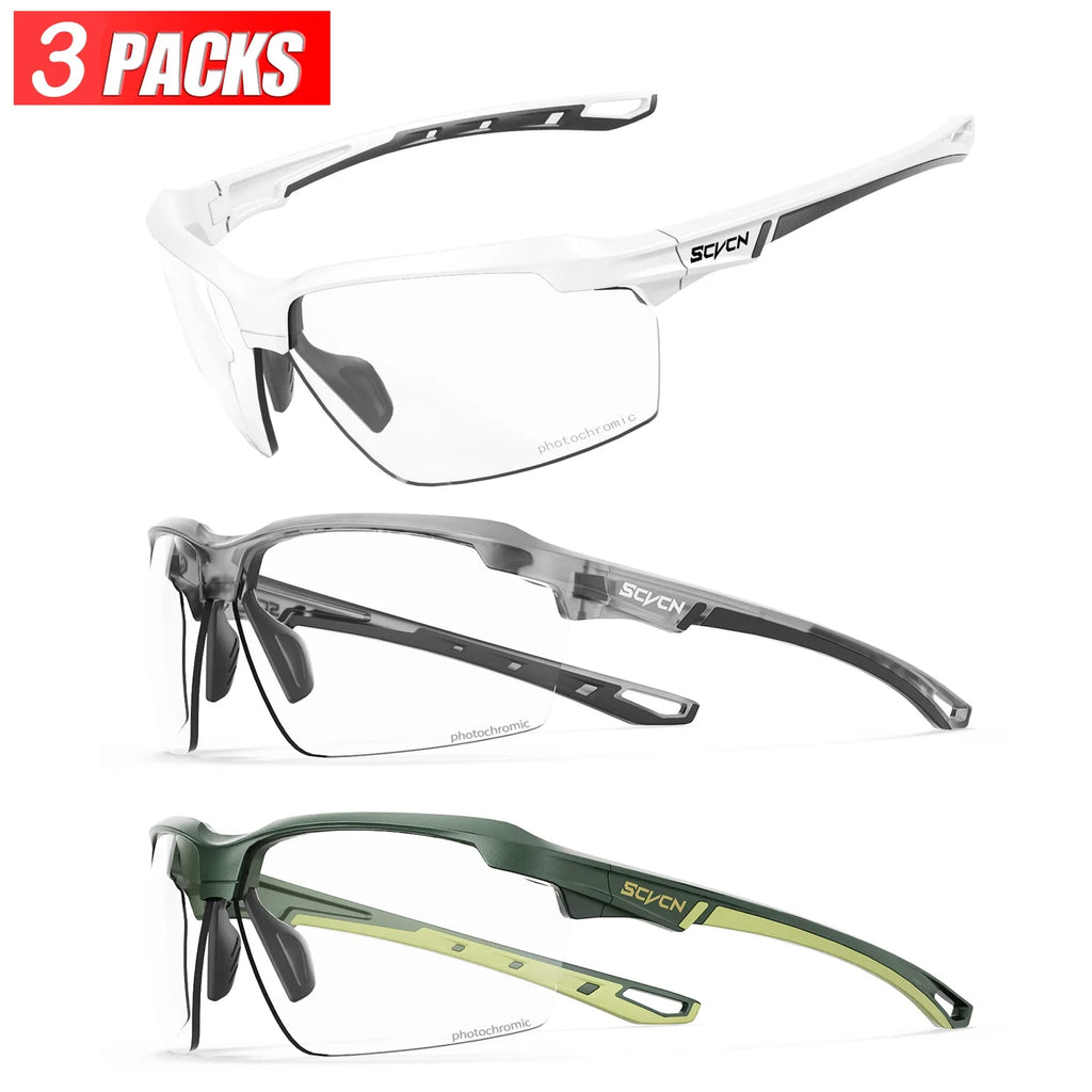 3PACKS SCVCN Hiking Eyewear Photochromic Cycling Sunglasses Glasses Bike MTB Bicycle Golf UV400 Sports Glasses for Men Women