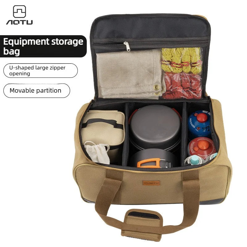Outdoor Camping Storage Bag Waterproof PVC Bottom Canvas Travel Duffel Bag Portable Camp Gear Organizer Bag Stove Cookware Tools