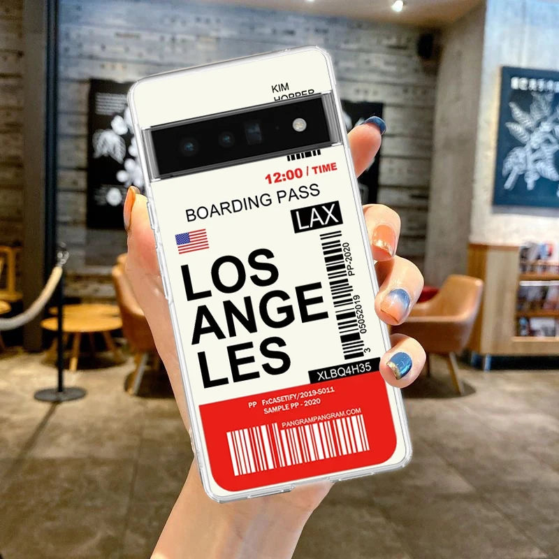 World City Travel Ticket New York Phone Case For Google Pixel 9 Pro XL 8 7 6 Pro 8A 7A 6A 5 4 5A 4A 3A XL 5G Soft Clear Cover
