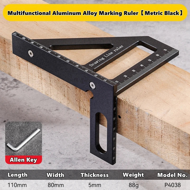 3D Multi-Angle Measuring Ruler,45/90 Degree Aluminum Alloy Woodworking Square Protractor,Drawing Line,Miter Triangle Ruler