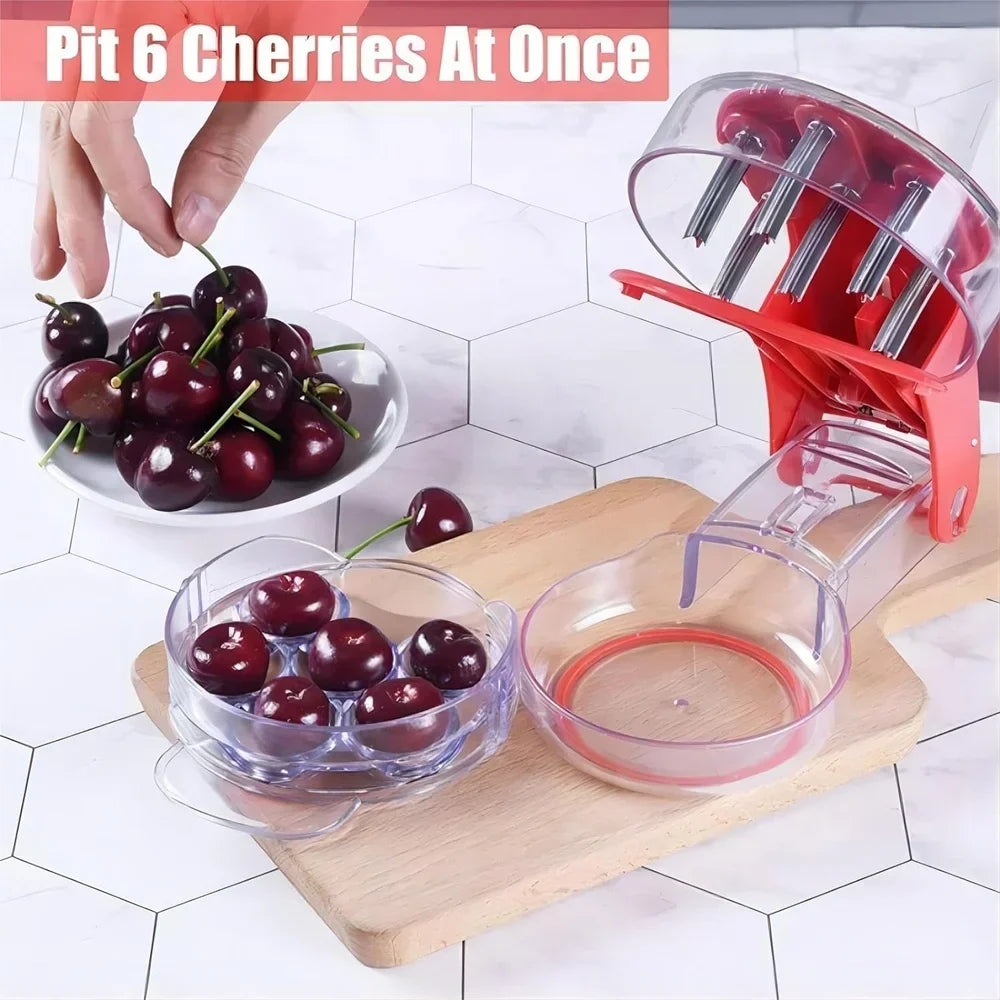 Cherry Pitter Stainless Steel Multiple Cherry Seed Extractor Remover Machine With Pits and Juice Container 6 Cherries Kitchen