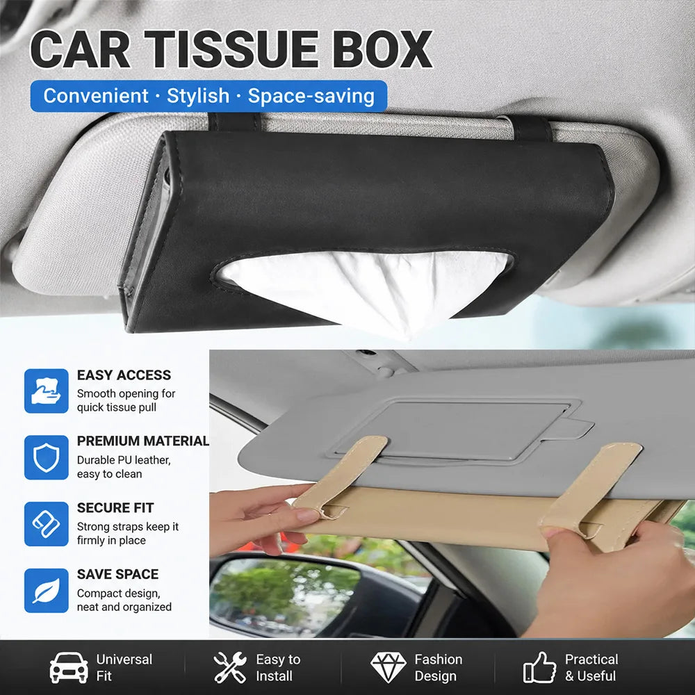 Universal Car Tissue Box PU Leather Waterproof Sun Visor Seat Back Armrest Paper Towel Holder Car Interior Storage Accessories