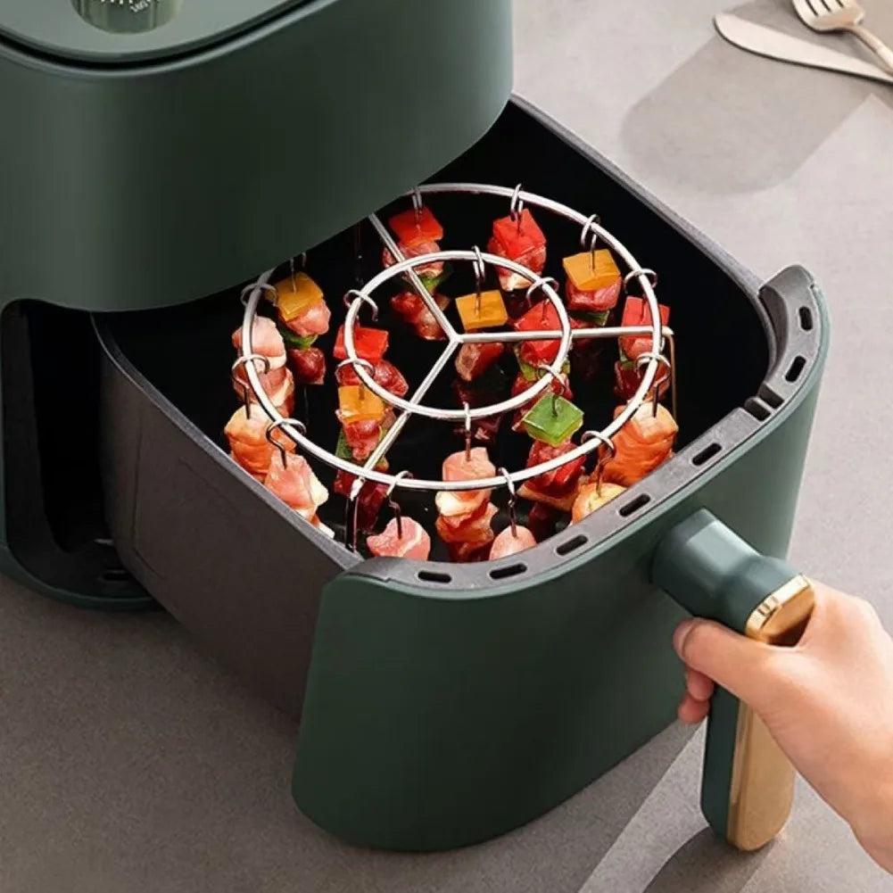 Round Stainless Steel Barbecue Skewer Rack Vertical Grill Holder with Hanging Skewers for Air Fryer BBQ Kitchen Cooking Tool