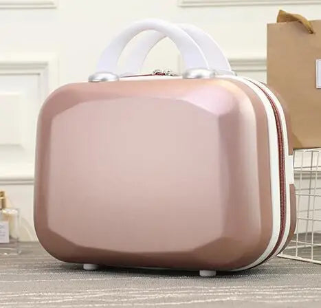 Pink/Blue/Purple/khaki 14 Inch Cosmetic Bag Small Women Travel Suitcase Luggage Compressive Material Size:30-15.5-23cm