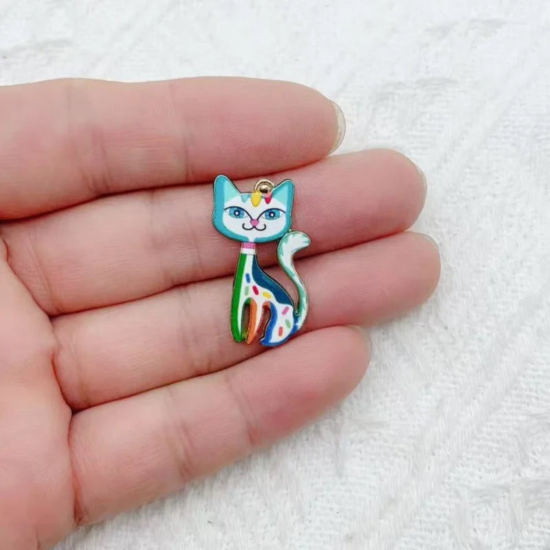 12pcs Color Printed Cat Pendant DIY Jewelry Making Fashion Earrings, Necklaces, Bracelets, Pendant Accessories