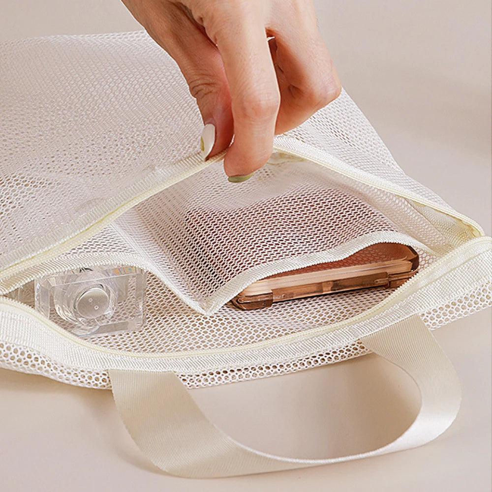 Portable Toiletry Storage Bags Mesh Travel Makeup Handbags Washing Body Shower Tools Organizer Hanging Lightweight Toiletry Bag