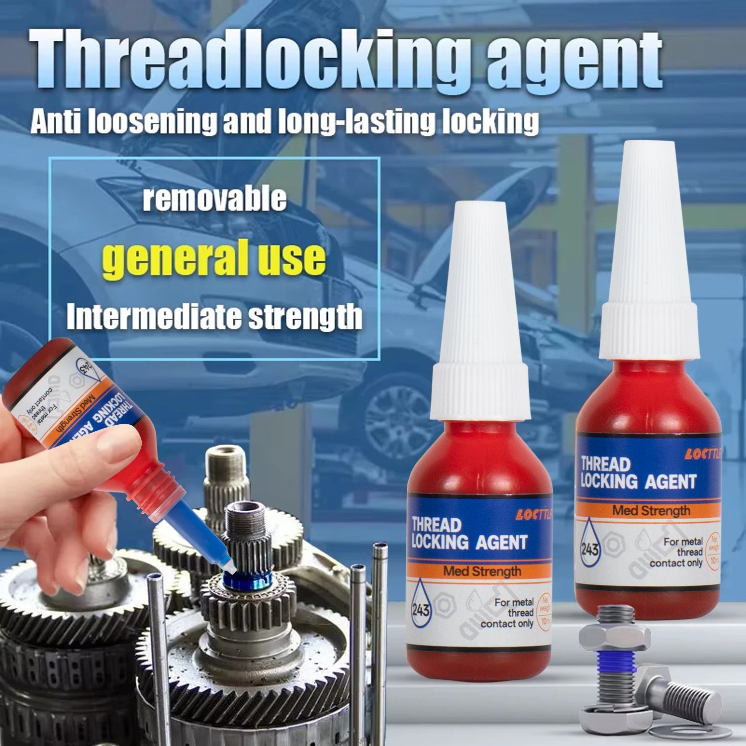243 10ml/0.34oz Strong Thread Locking Adhesive High Temperature Anaerobic Adhesive Suitable For Automotive Machinery locking
