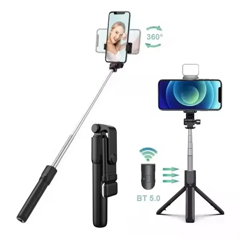 Portable Mini Bluetooth Selfie Stick Tripod Holder With Remote Shutter LED Fill Lamp Extendable Wireless Retractable Phone Stand
