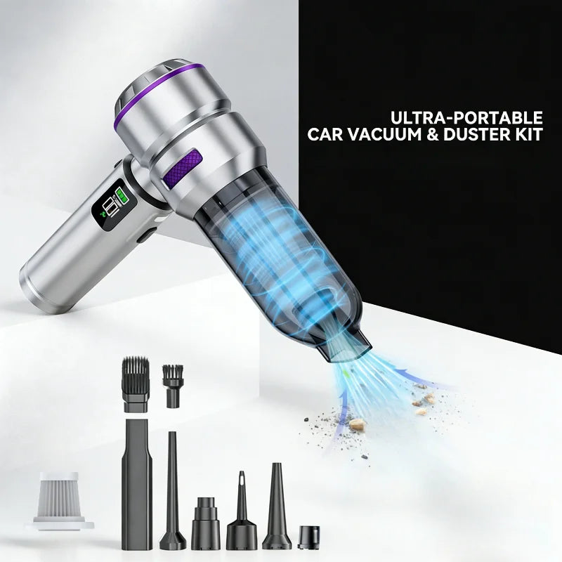 Portable Handheld Car Vacuum Wireless Suction Blower Duster Built-in LED Light Brushless Motor For Auto Household Cleaning