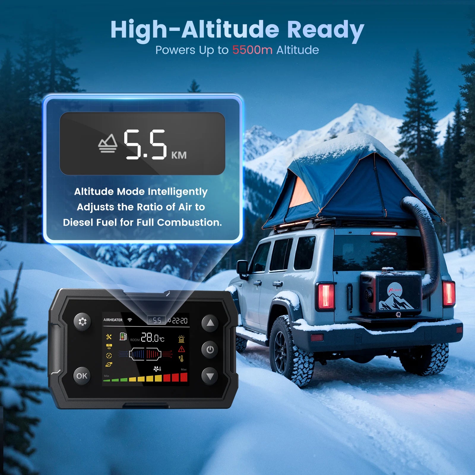 Hcalory 8KW Upgrade Toolbox Max Portable Diesel Air Heater, 100-240V AC & 12/24V DC Diesel Auxiliary Heater with CO Alarm Sensor