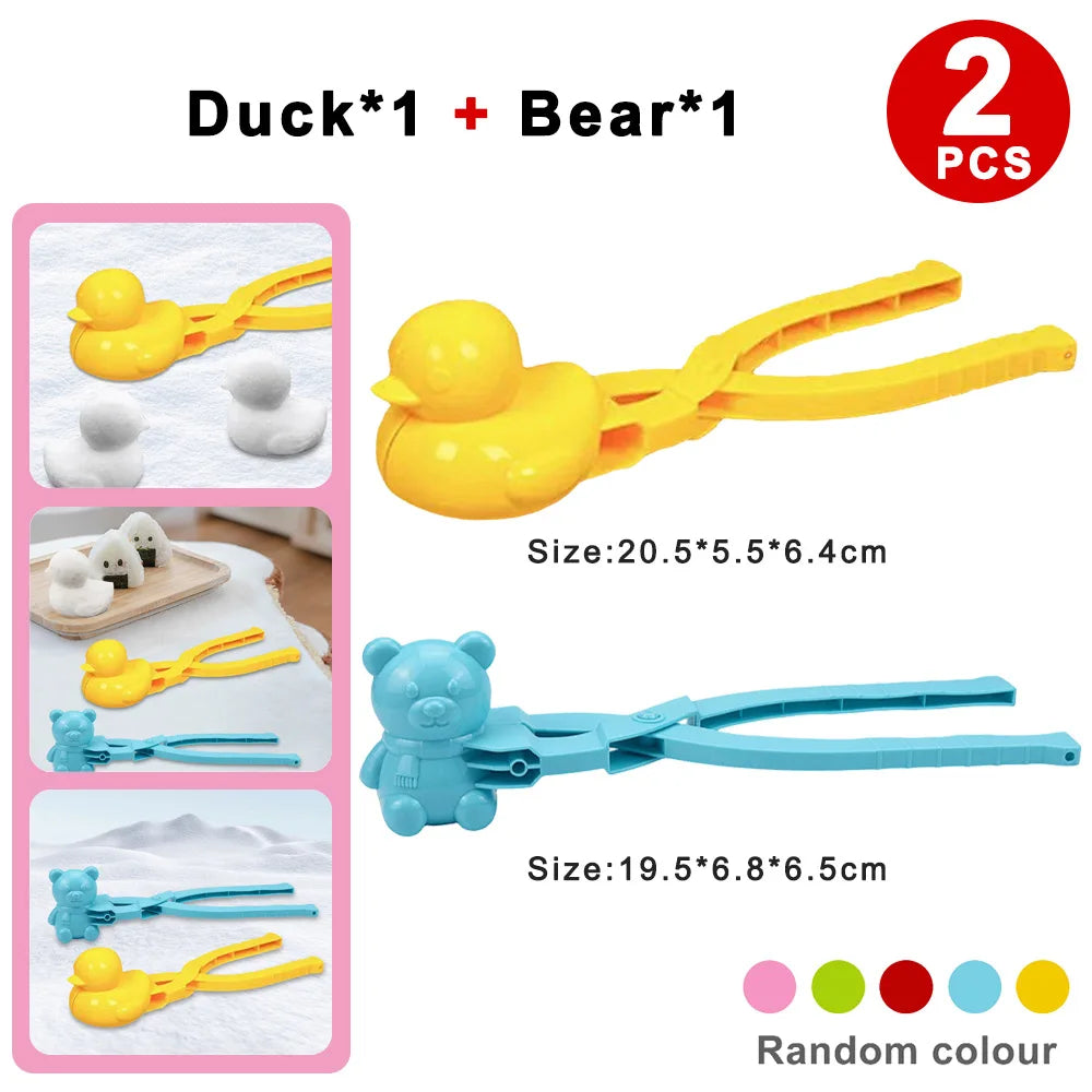 4pcs Cute Bear Duck Snowball Clip Snow Clay Ball Maker Creative Snowballs Mold Snow Shovel for Kids Outdoor Sports Snow Toys