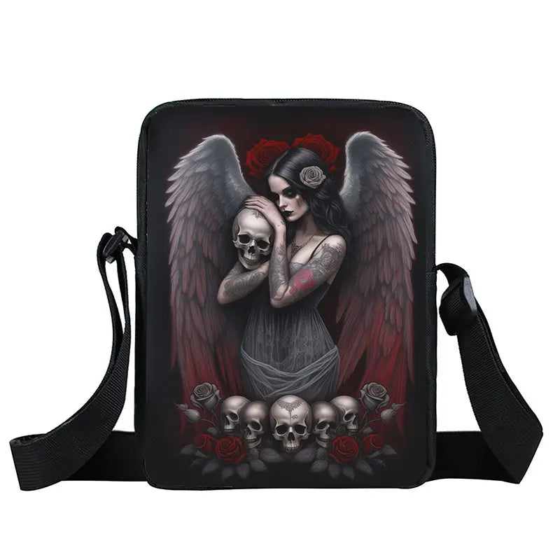 Skull Rose Butterfly Print Crossbody Bag Women Shoulder Bags for Travel Handbags Phone Holder Student Messenger Bags Gift